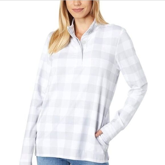 Southern Tide Waylon Gingham Long Sleeve Pullover Glacier Grey - Picture 2 of 11